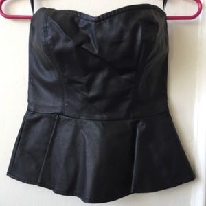 Black Leather Peplum Top with Strapless Sweetheart